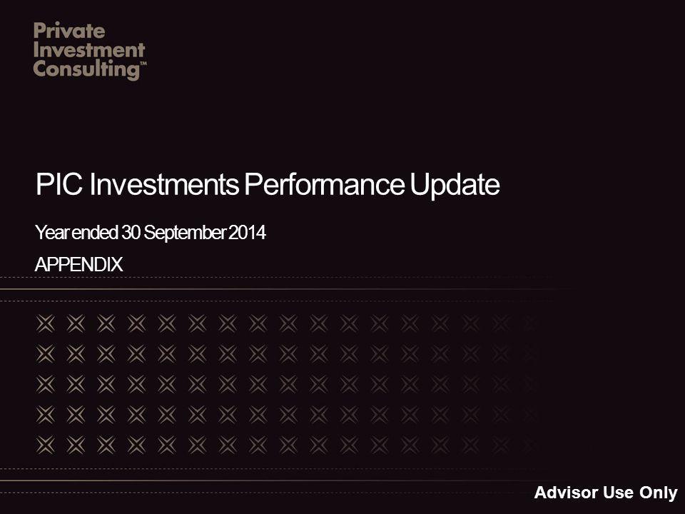PIC Investments Performance Update Year ended 30 September 2014 APPENDIX Advisor Use Only