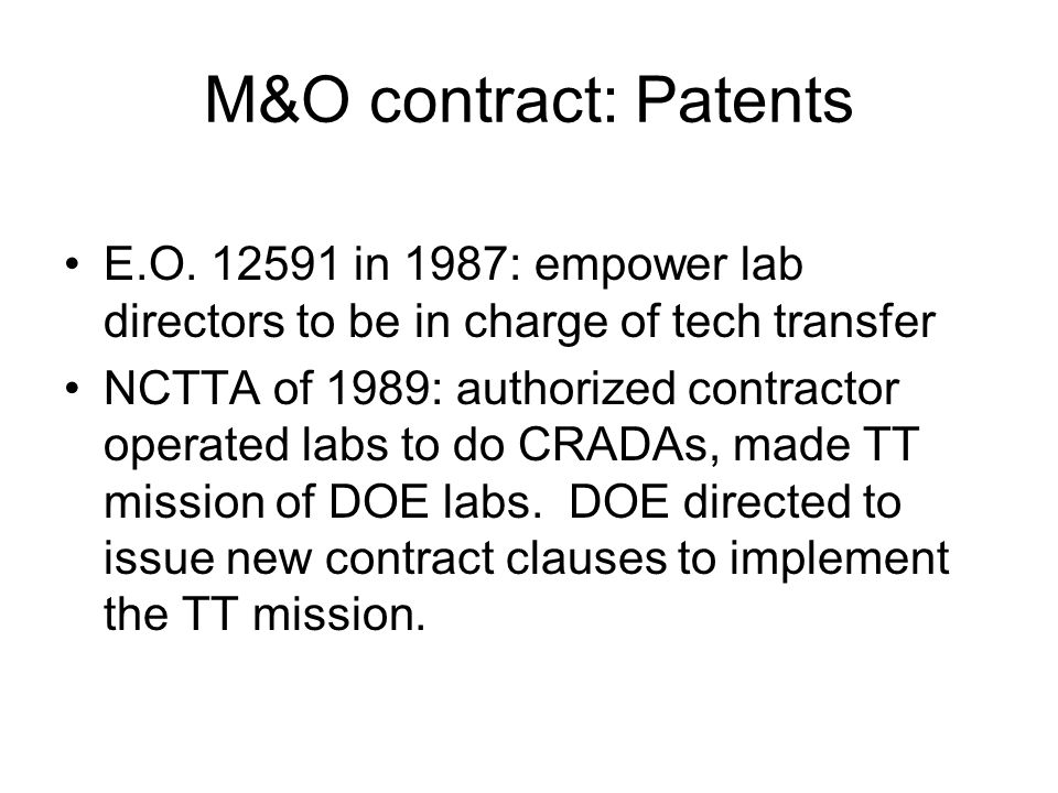 M&O contract: Patents E.O.