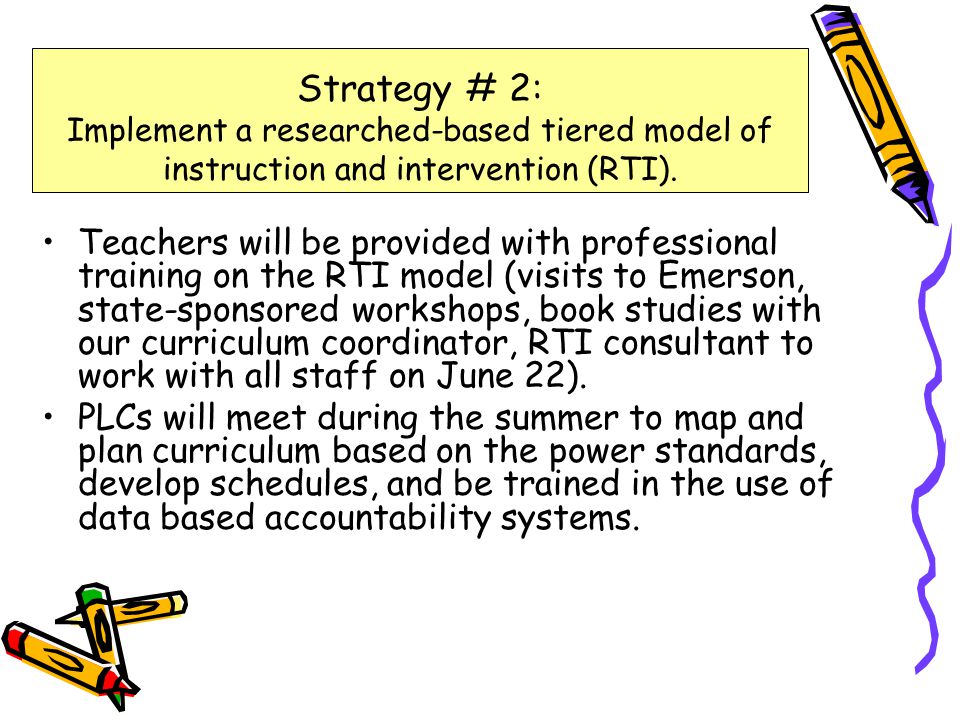 Strategy # 2: Implement a researched-based tiered model of instruction and intervention (RTI).