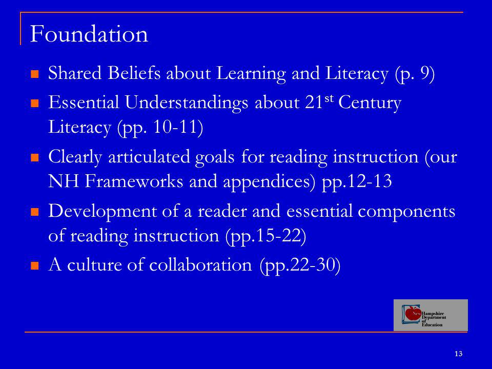 13 Foundation Shared Beliefs about Learning and Literacy (p.