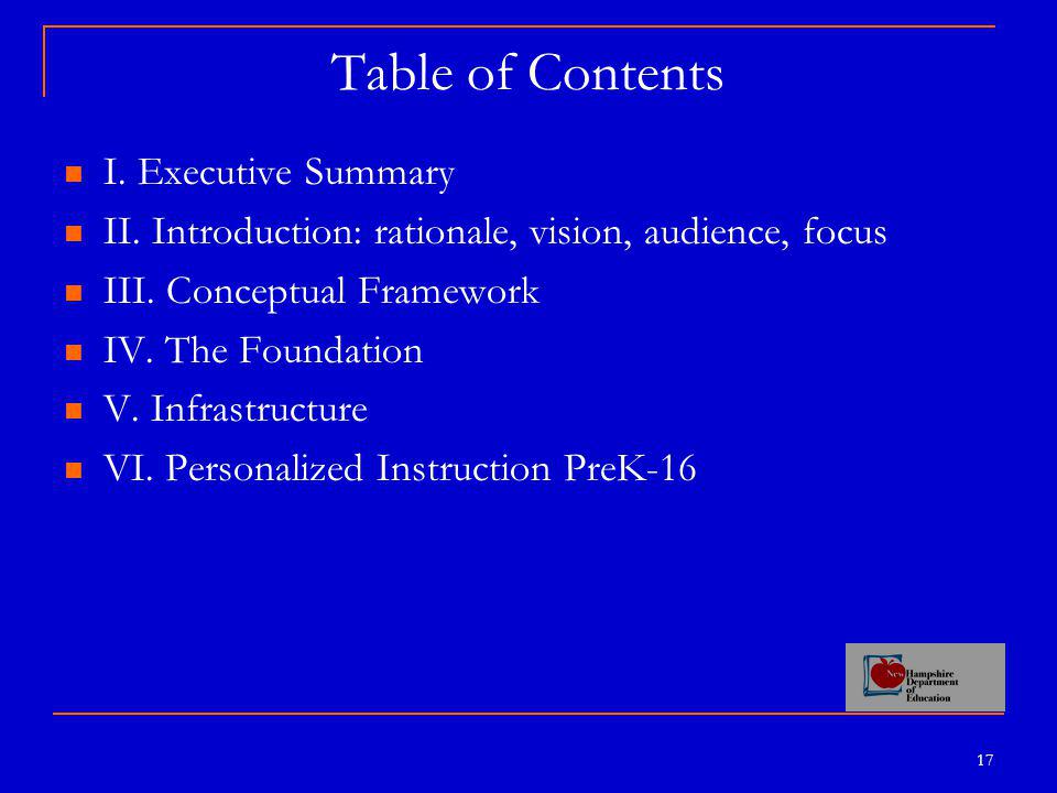 17 Table of Contents I. Executive Summary II.