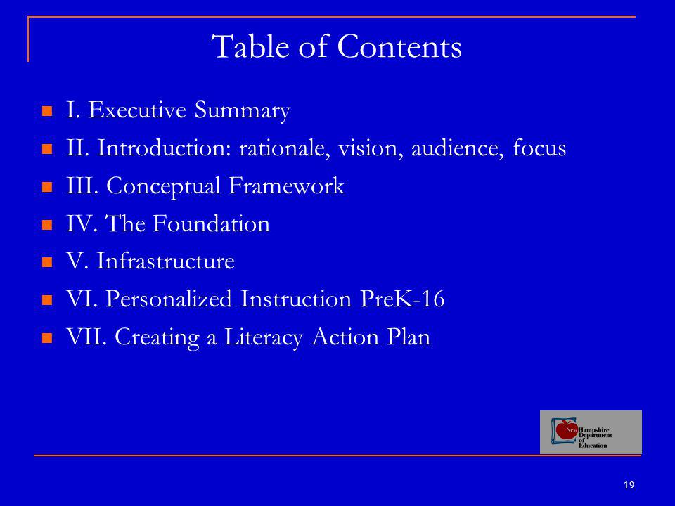 19 Table of Contents I. Executive Summary II.
