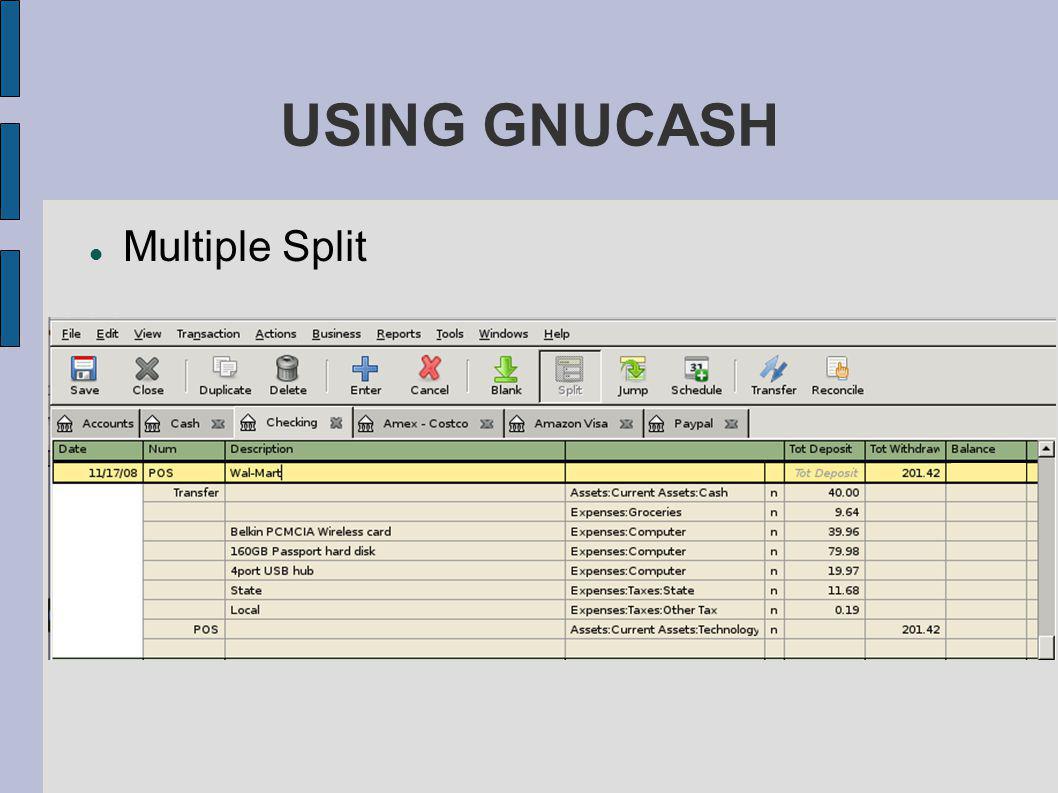USING GNUCASH Multiple Split