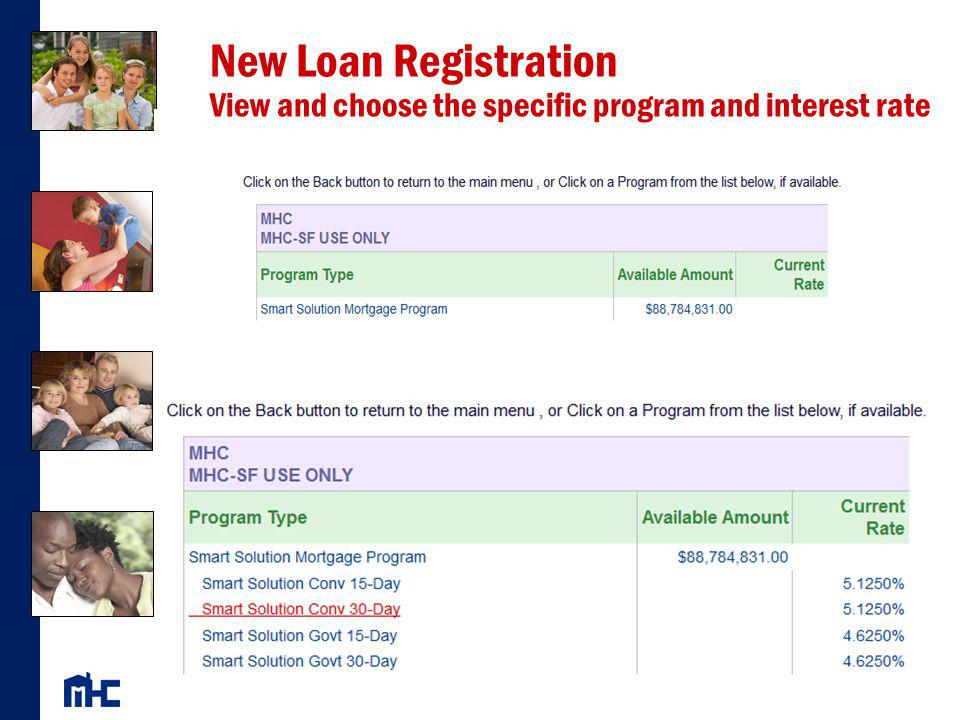 New Loan Registration View and choose the specific program and interest rate