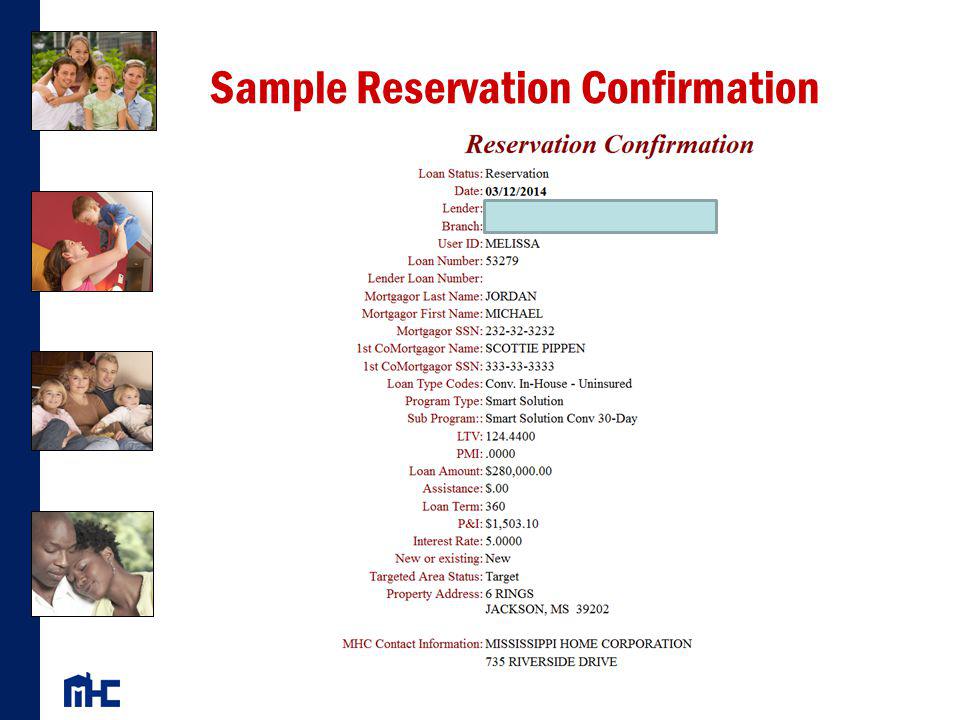 Sample Reservation Confirmation
