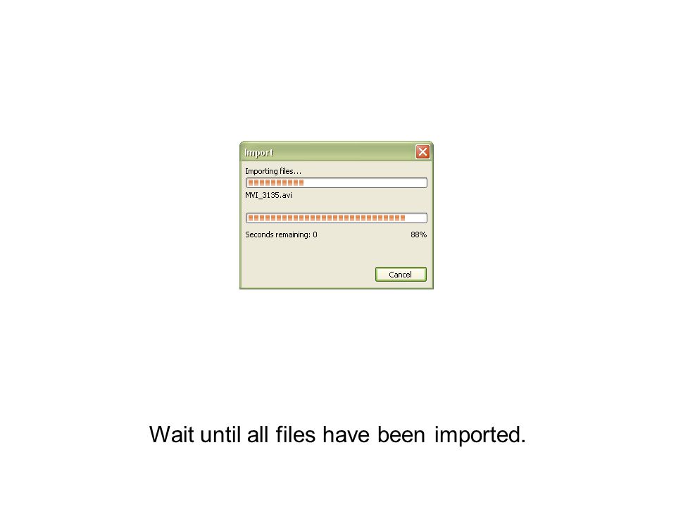 Wait until all files have been imported.