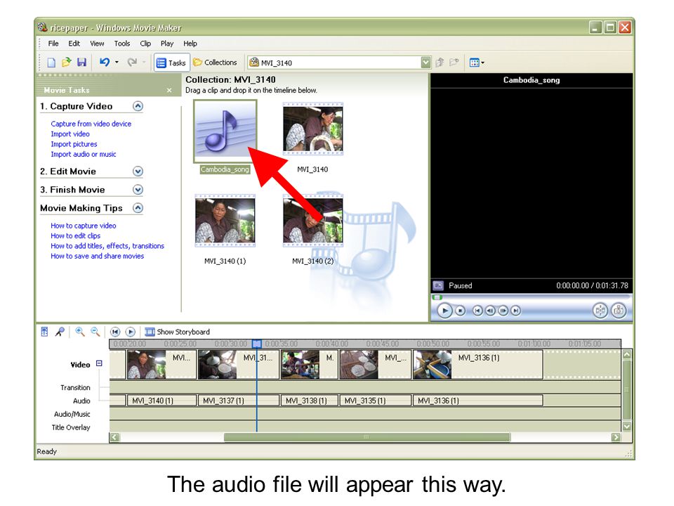 The audio file will appear this way.