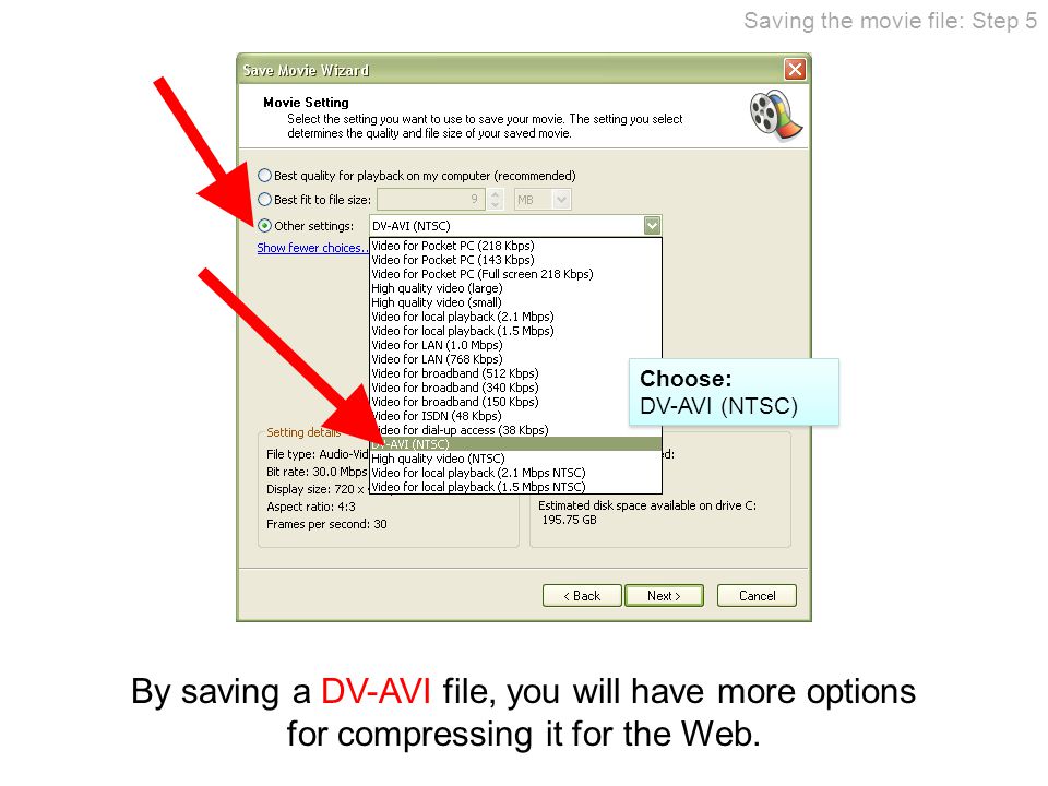 By saving a DV-AVI file, you will have more options for compressing it for the Web.