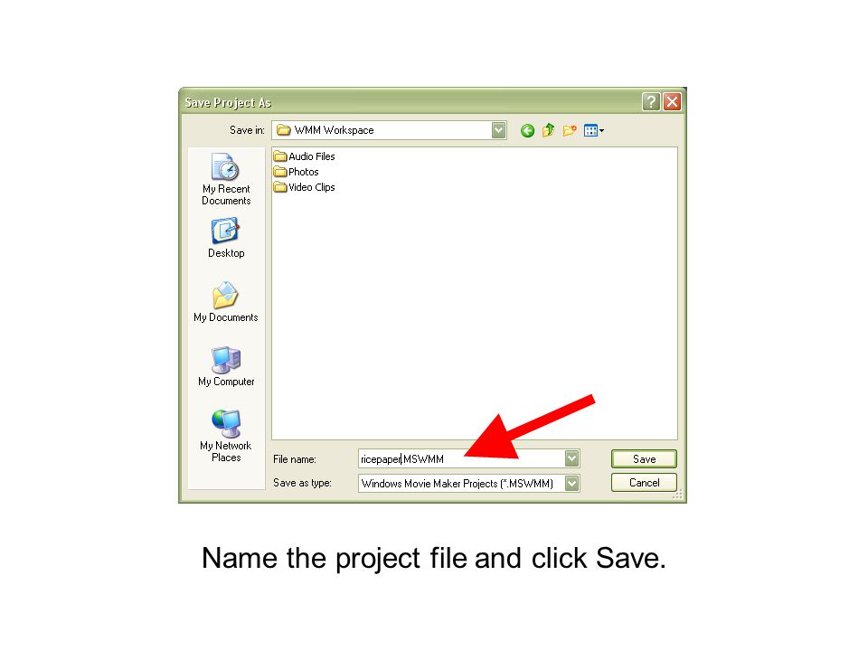 Name the project file and click Save.