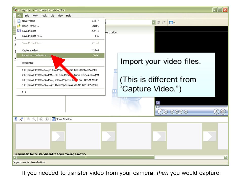If you needed to transfer video from your camera, then you would capture.