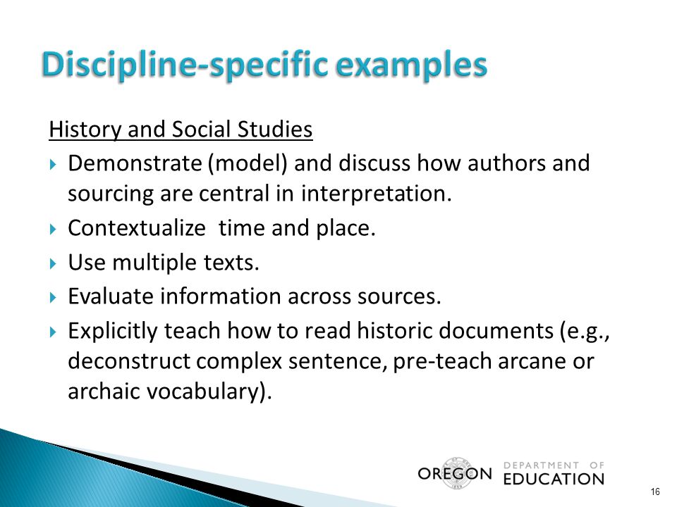History and Social Studies  Demonstrate (model) and discuss how authors and sourcing are central in interpretation.