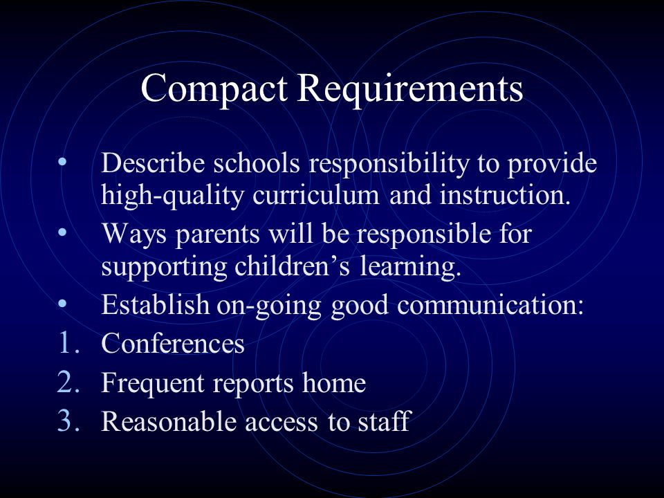 Compact Requirements Describe schools responsibility to provide high-quality curriculum and instruction.