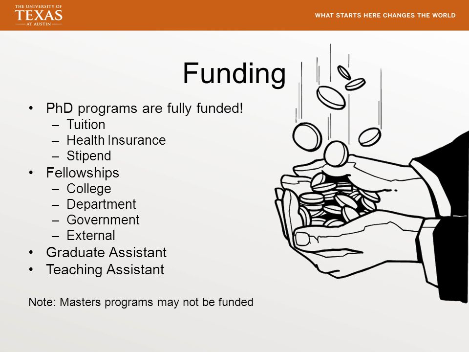 Funding PhD programs are fully funded.