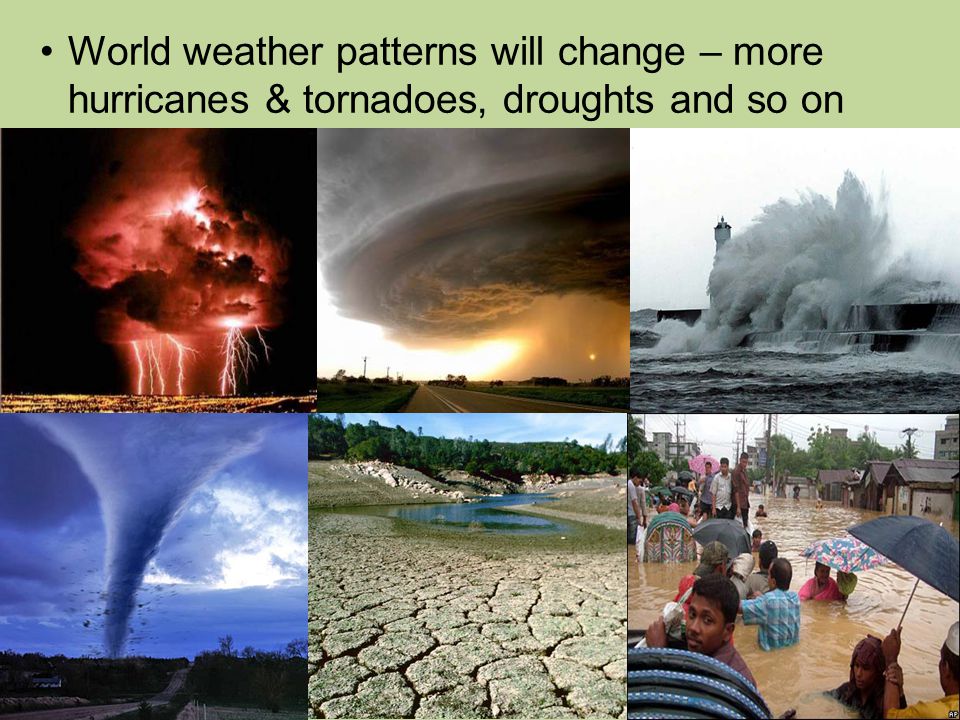 World weather patterns will change – more hurricanes & tornadoes, droughts and so on
