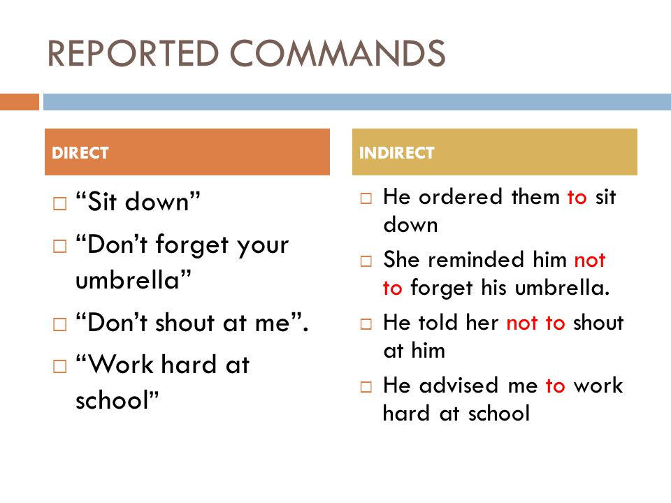 Reported speech commands