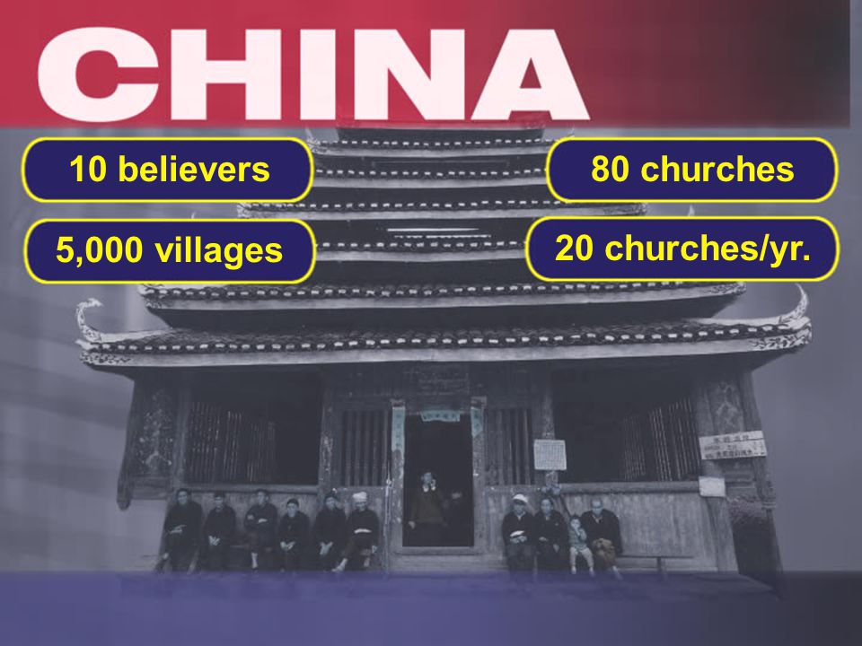 20 churches/yr. 80 churches 5,000 villages 10 believers