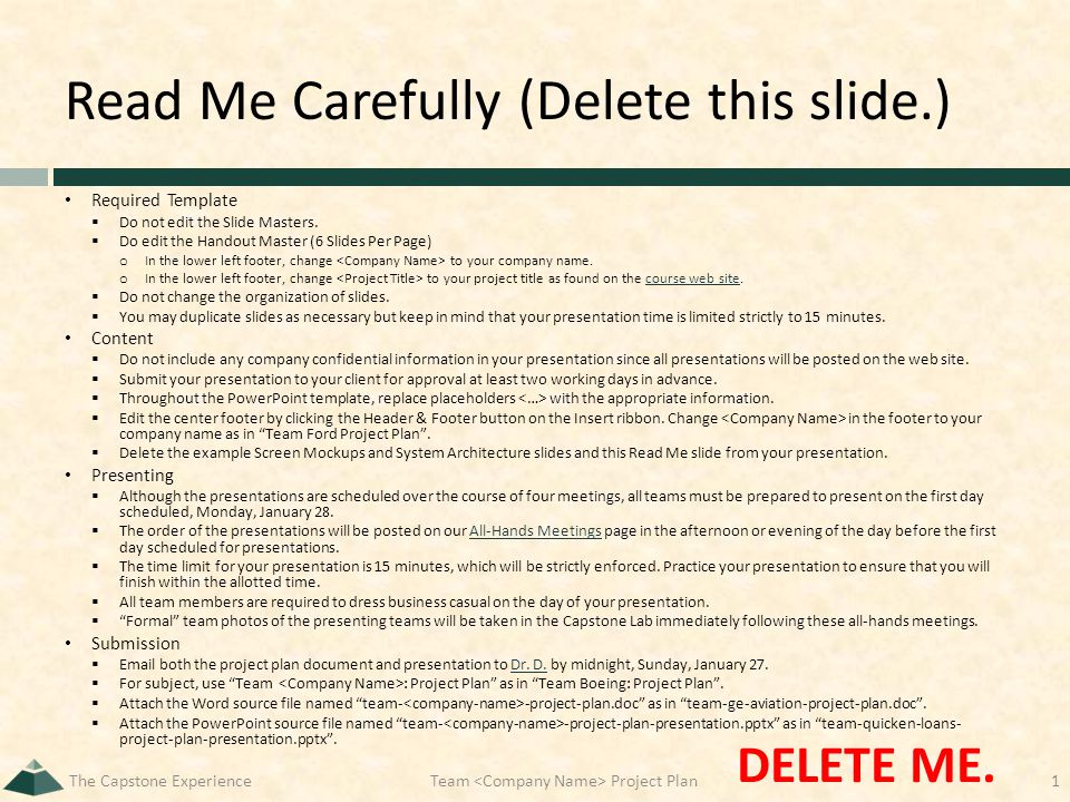 Read Me Carefully (Delete this slide.) Required Template  Do not edit the Slide Masters.