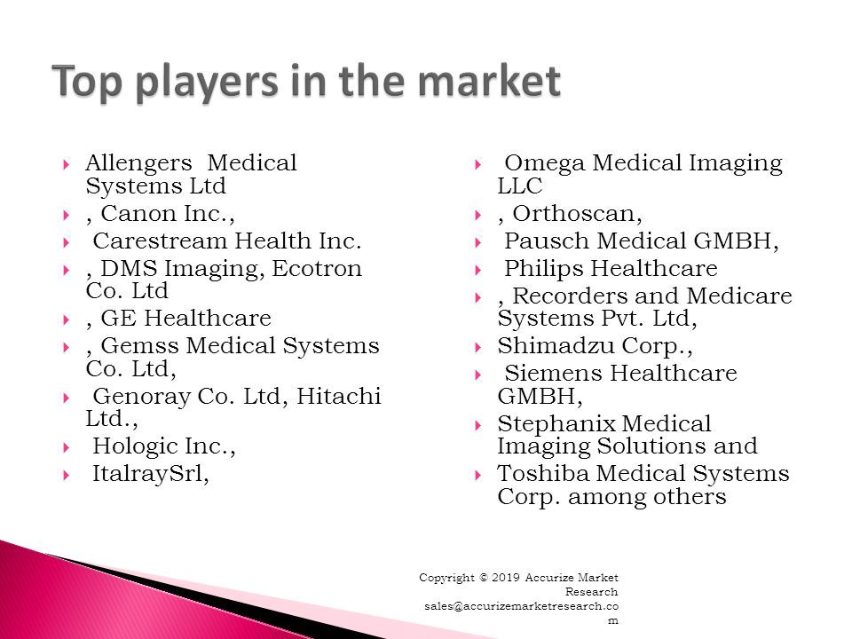  Allengers Medical Systems Ltd , Canon Inc.,  Carestream Health Inc.