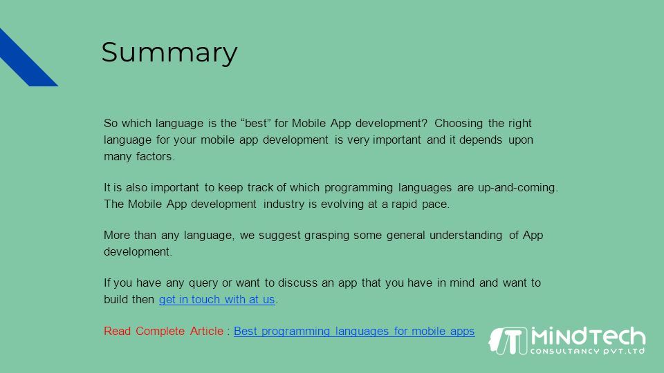 Summary So which language is the best for Mobile App development.
