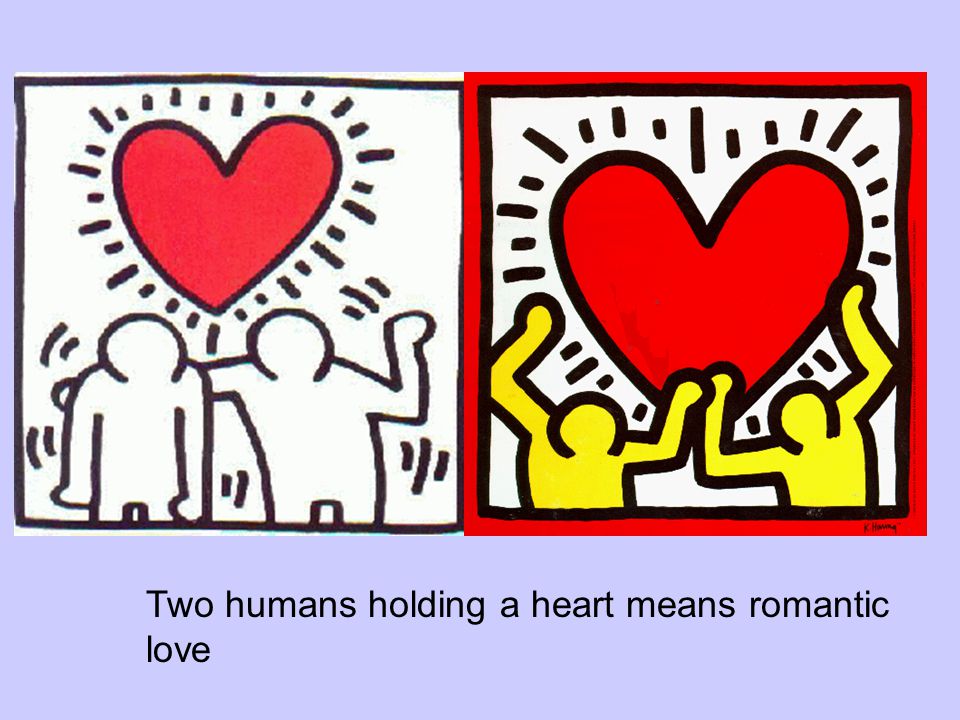 Two humans holding a heart means romantic love