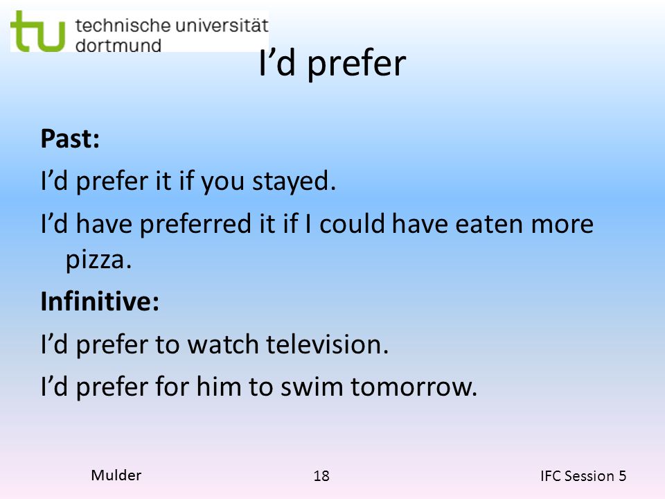 18 IFC Session 5 Mulder I’d prefer Past: I’d prefer it if you stayed.
