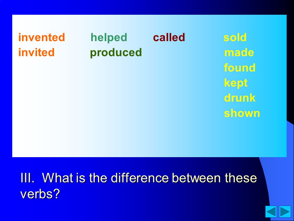 II. Find the verbs & name the past participle