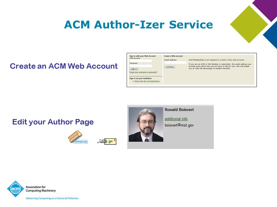 ACM Author-Izer Service Create an ACM Web Account Edit your Author Page
