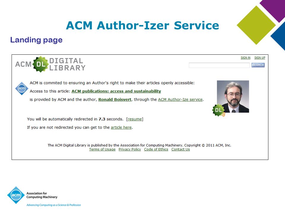 ACM Author-Izer Service Landing page