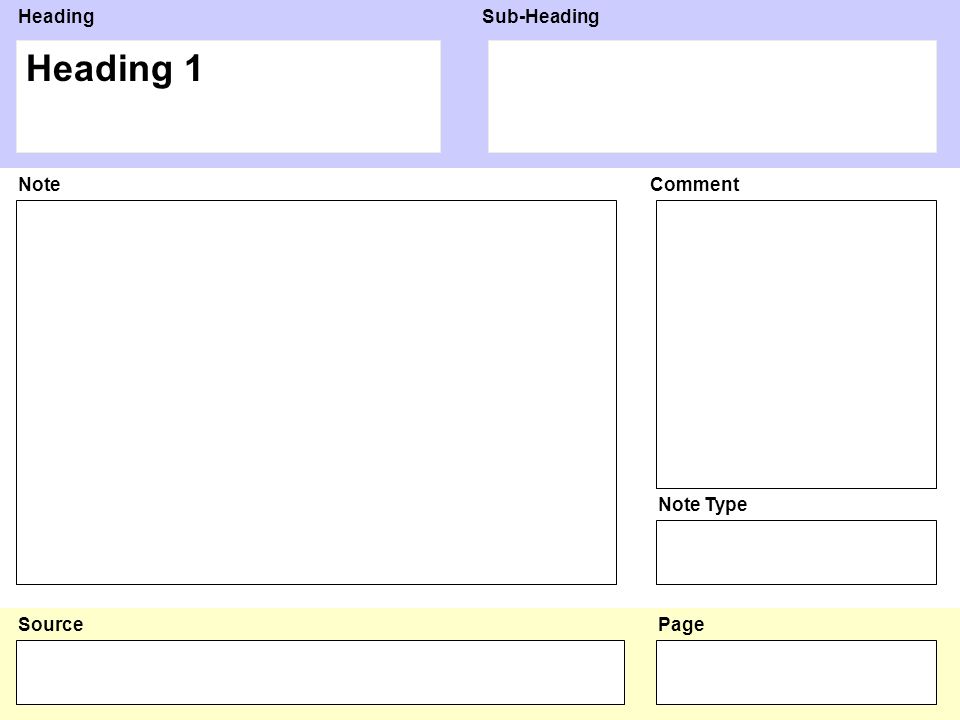 HeadingSub-Heading Source NoteComment Note Type Page Heading 1