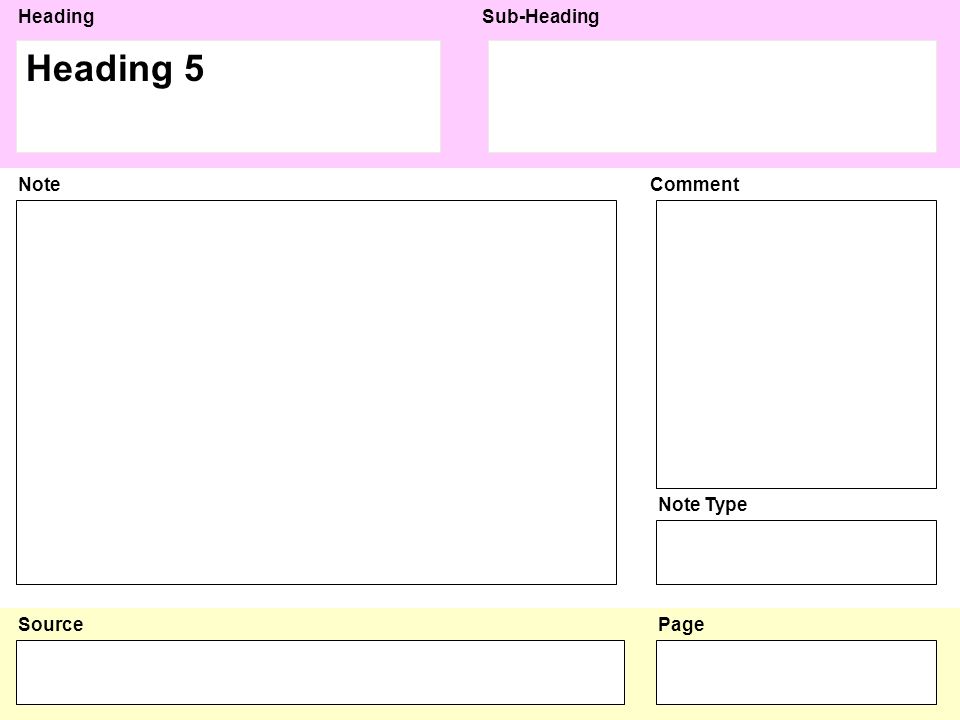 HeadingSub-Heading Source NoteComment Note Type Page Heading 5