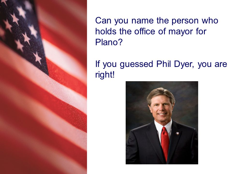 Can you name the person who holds the office of mayor for Plano.