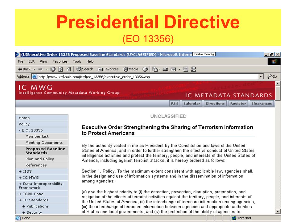 Presidential Directive (EO 13356)