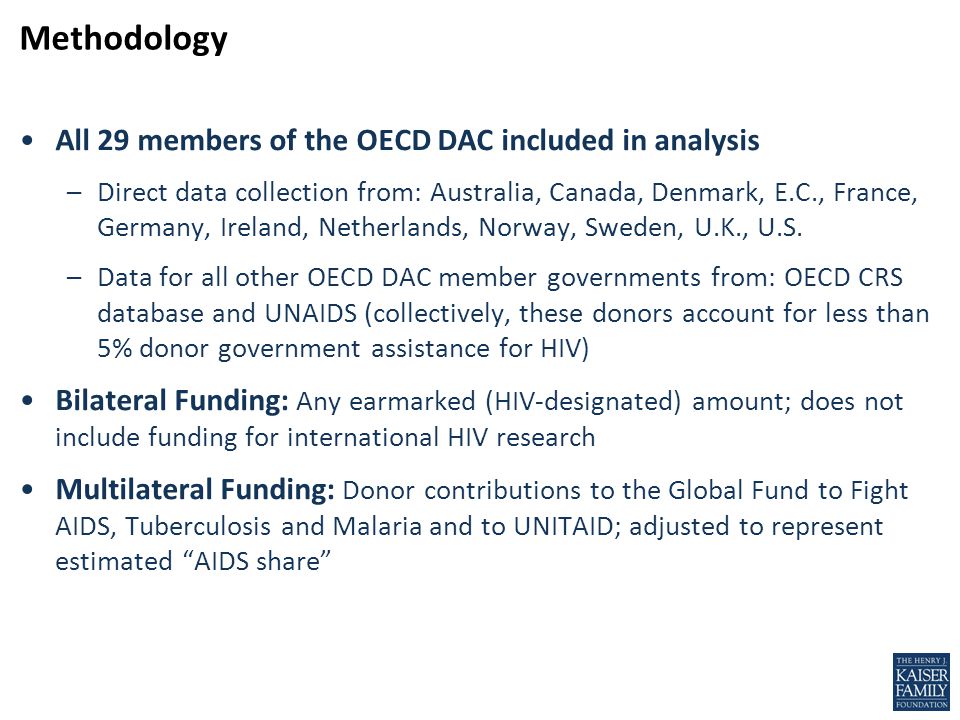 All 29 members of the OECD DAC included in analysis –Direct data collection from: Australia, Canada, Denmark, E.C., France, Germany, Ireland, Netherlands, Norway, Sweden, U.K., U.S.