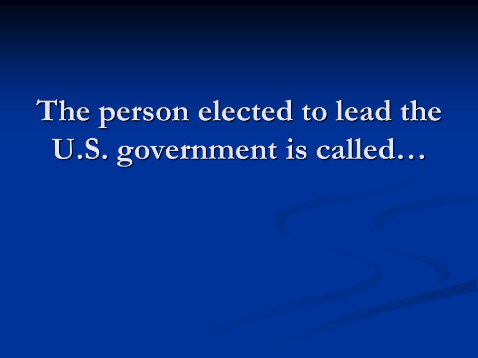 The person elected to lead the U.S. government is called…