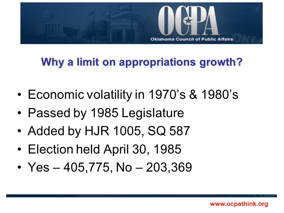 Why a limit on appropriations growth.