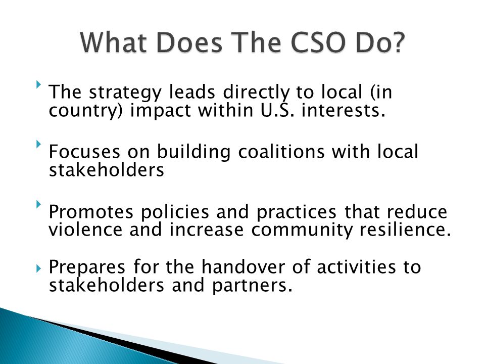 The strategy leads directly to local (in country) impact within U.S.