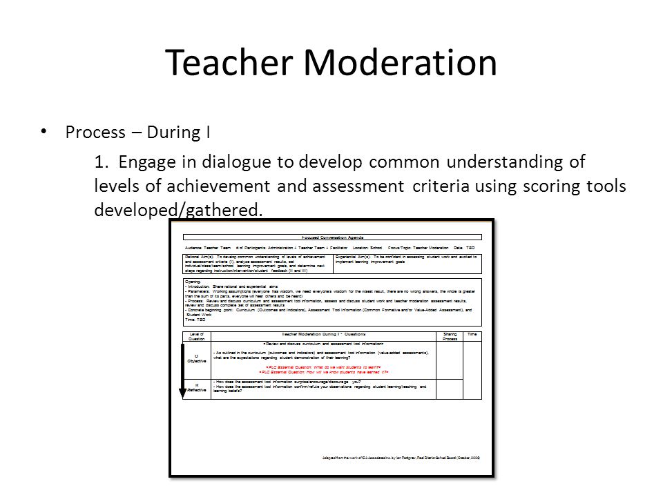 Teacher Moderation Process – During I 1.