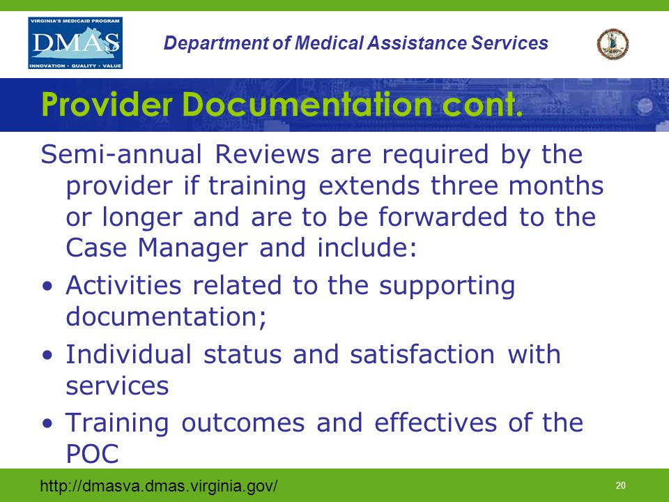 19 Department of Medical Assistance Services Provider Documentation cont.