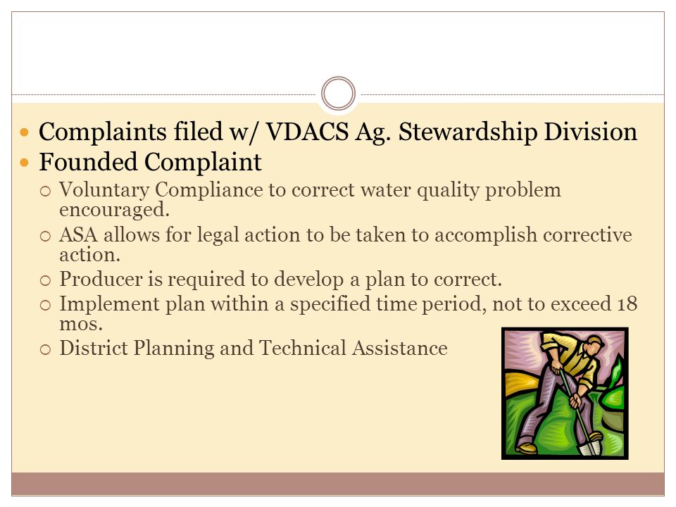 Complaints filed w/ VDACS Ag.