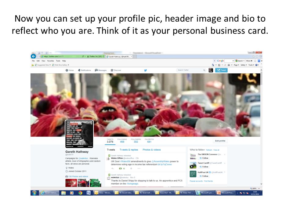 Now you can set up your profile pic, header image and bio to reflect who you are.
