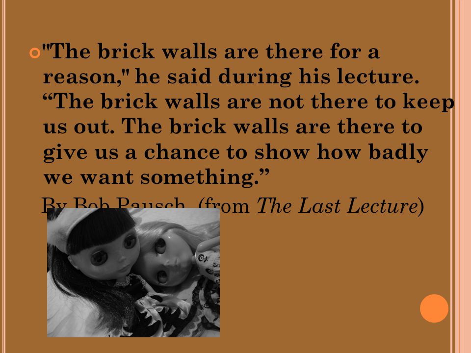 The brick walls are there for a reason, he said during his lecture.