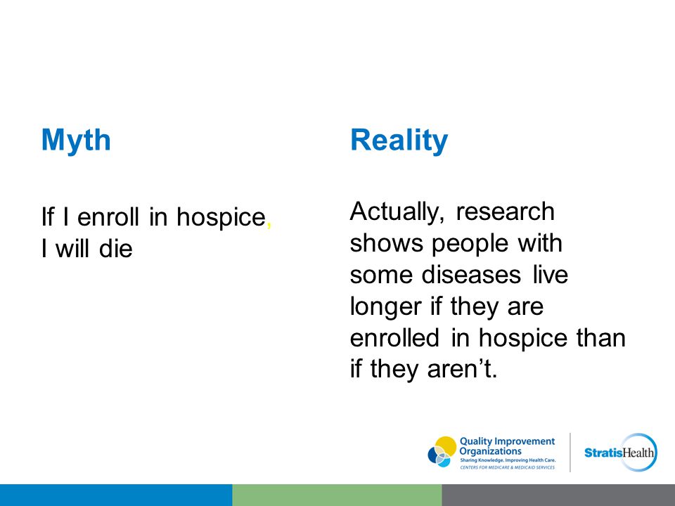 Myth If I enroll in hospice, I will die sooner.