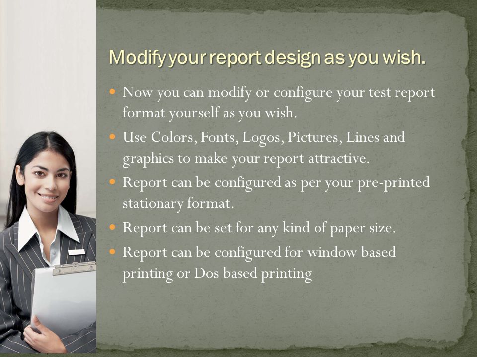 Now you can modify or configure your test report format yourself as you wish.