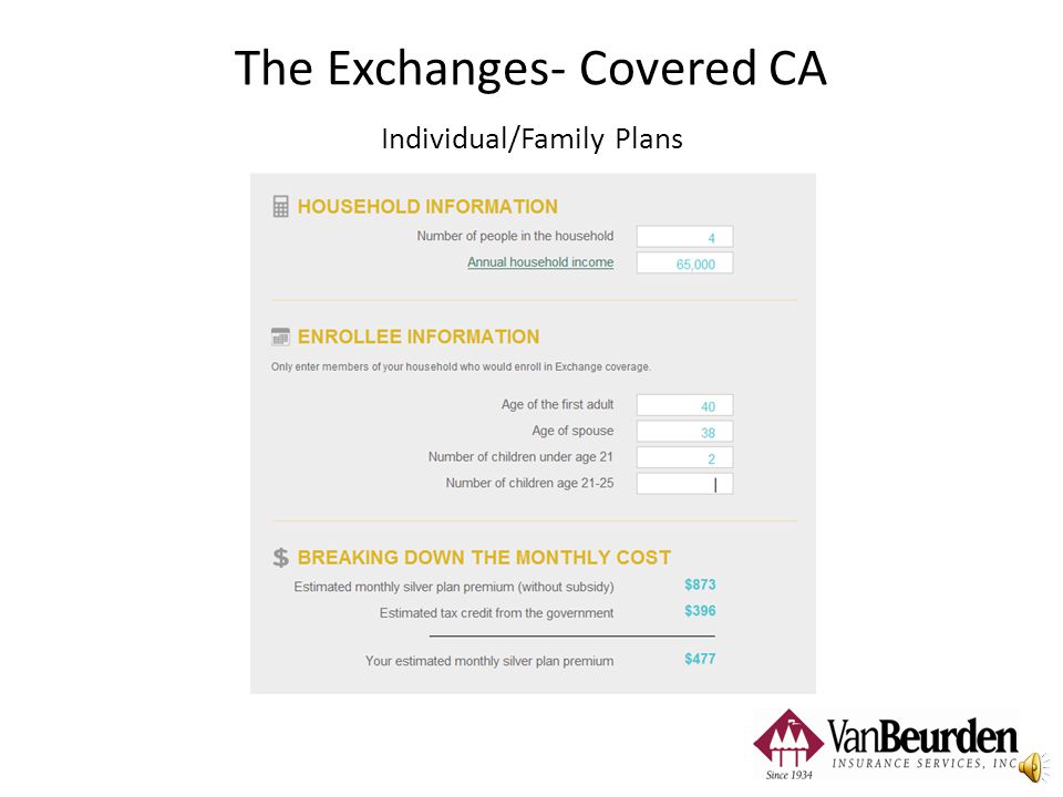 The Exchanges- Covered CA Individual/Family Plans Covered CA- Individual Health Insurance Exchange o Online marketplace to view the standardized plans across the different carriers in your region.