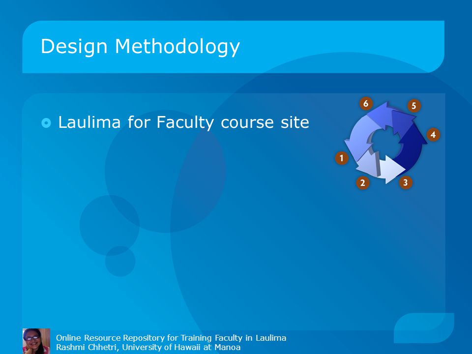 Design Methodology Online Resource Repository for Training Faculty in Laulima Rashmi Chhetri, University of Hawaii at Manoa  Laulima for Faculty course site
