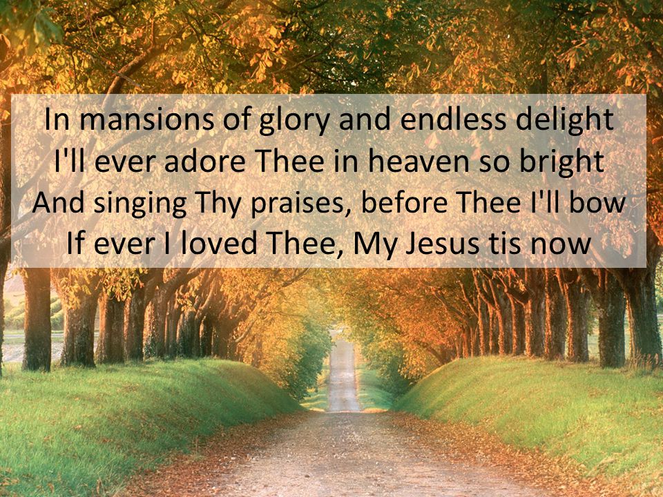 In mansions of glory and endless delight I ll ever adore Thee in heaven so bright And singing Thy praises, before Thee I ll bow If ever I loved Thee, My Jesus tis now