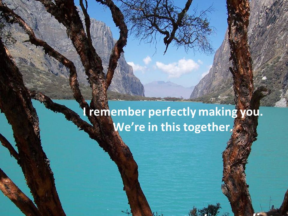 I remember perfectly making you. We’re in this together.