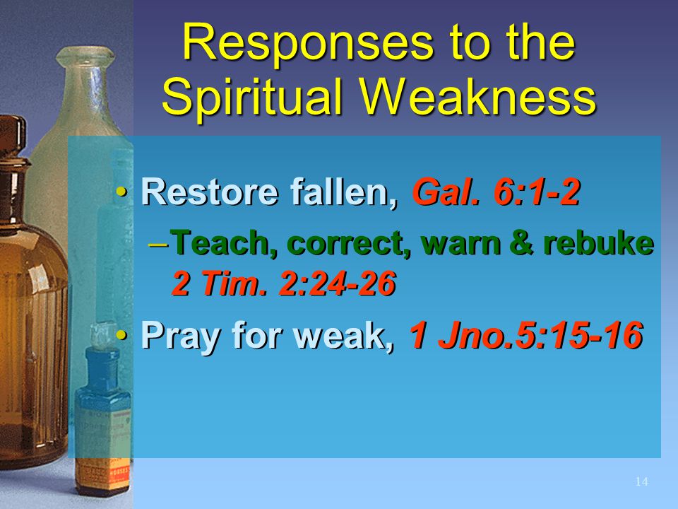 14 Responses to the Spiritual Weakness Restore fallen, Gal.