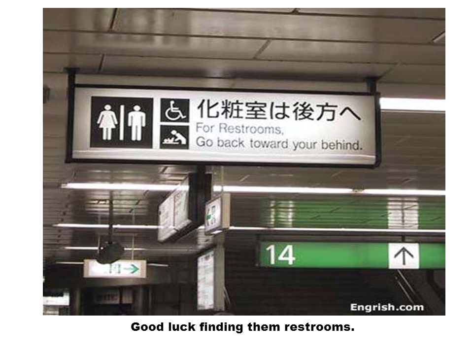 Engrish in Asia. Good luck finding them restrooms. - ppt download