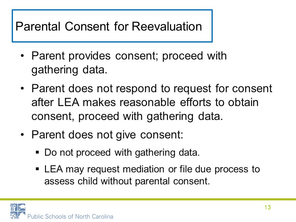 Parental Consent for Reevaluation Parent provides consent; proceed with gathering data.